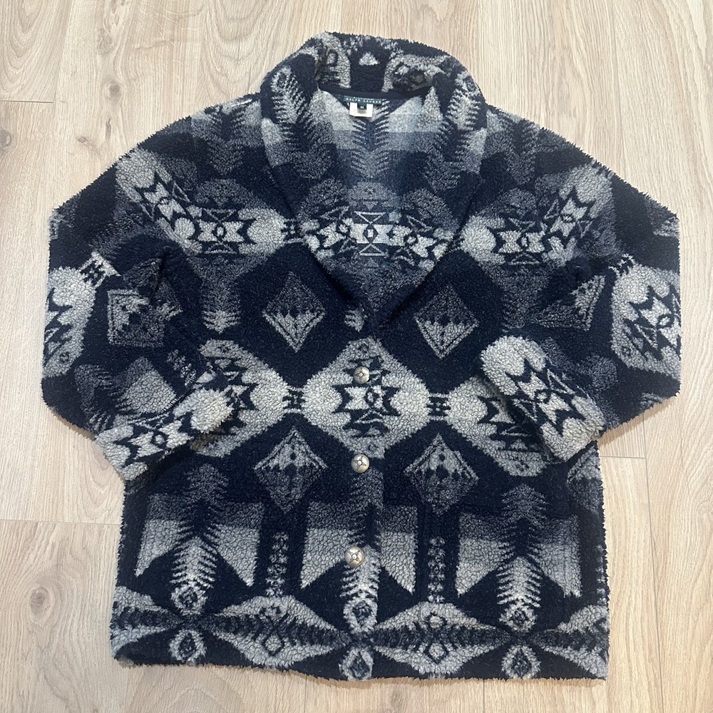 Vintage Lauren Ralph Lauren Southwest Shawl Sherpa Fleece Cardigan Sweater M USA